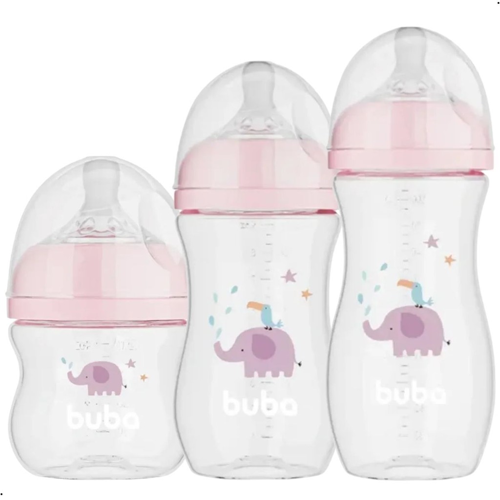 Kit 3 Mamadeiras Anticólica Buba 120ml, 270ml e 330ml Easy Flow Elefante em Oferta na Shopee