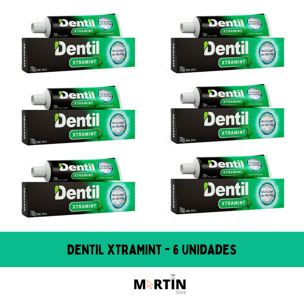 Kit 6 Creme Dental Dentil Xtra Mint Menta Refrescante Sem Flúor - 70G