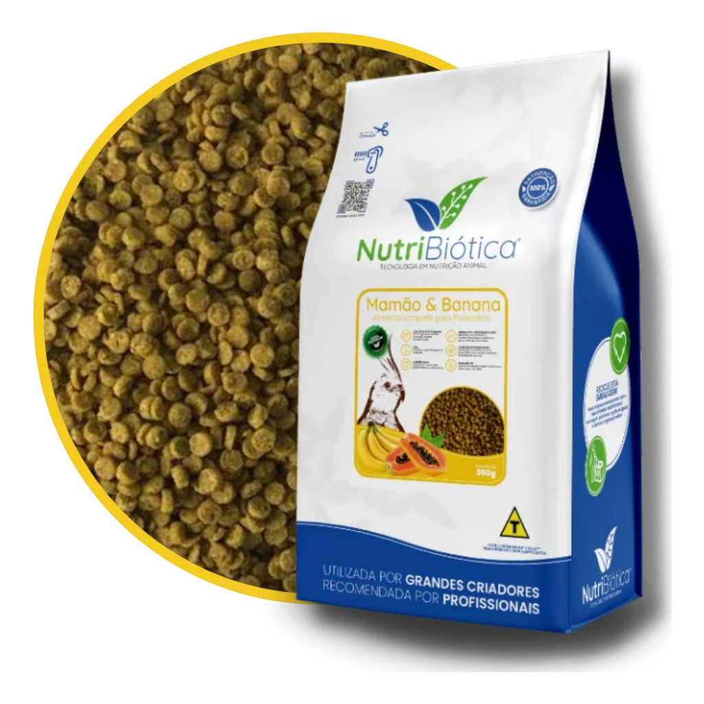 Ração Extrusada NutriBiótica Psitacídeos Mamão E Banana 300g Ring Neck Calopsita Rosela Agapornis em Oferta na Shopee