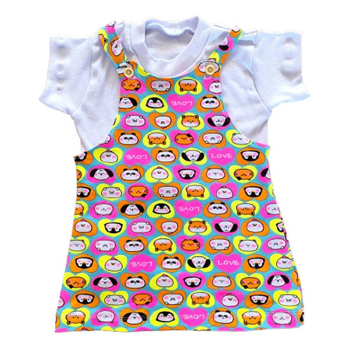 Vestido De Bebe Salopete Estampada E Blusa Qualidade Premium