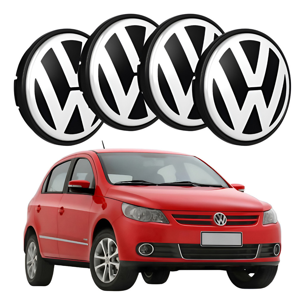 Kit 4 Calotinhas Miolo Calota Emblema Volkswagen G5 Golf Fox Voyage Virtus Polo