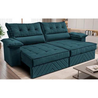 Sofá Retrátil e Reclinável 2,40m com Molas e Espuma D33 Thunder Velusoft Petróleo Cama inBox em Oferta na Shopee