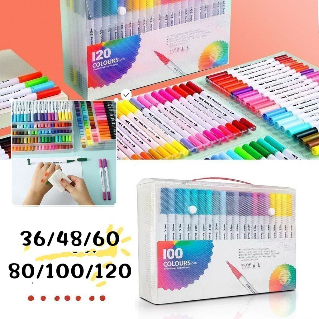 36/48/60/80/100/120cor Kit Canetas Artísticas Dual Brush – Ponta Dupla para Lettering, Desenho e Pintura em Oferta na Shopee
