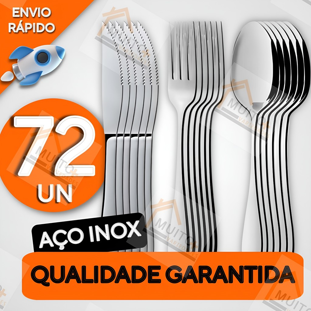 Jogo de Talheres Inox 72 peças Aço Inox 24 Facas 24 Garfos e 24 Colheres de Mesa Casa Para Restaurante Bar Lanchonetes
