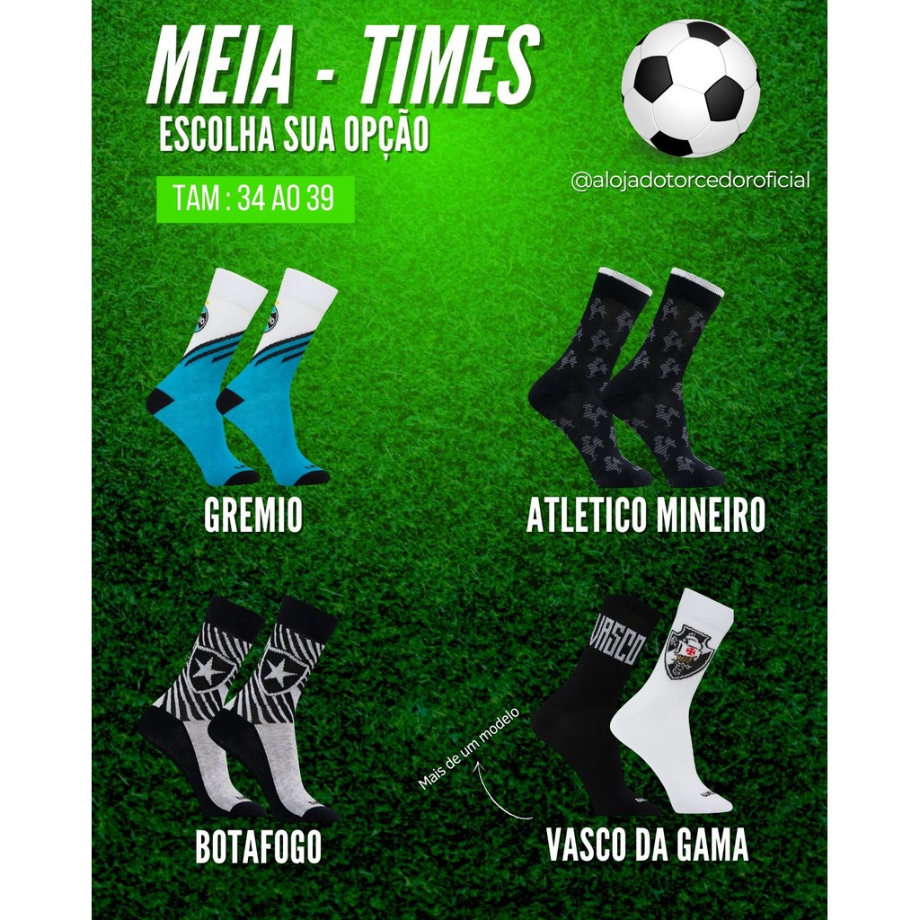 Meia Juvenil Licenciado Vasco da Gama Gremio Atlético Mineiro Botafogo Oficial Torcedor Campeão34/39