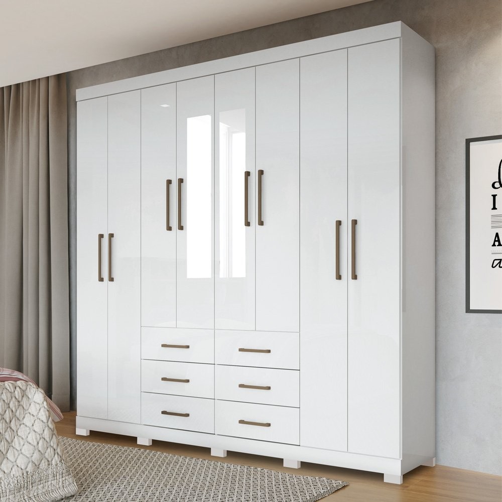 Guarda Roupa Casal com Espelho 8 Portas 6 Gavetas Liverpool 8.6 em Oferta na Shopee