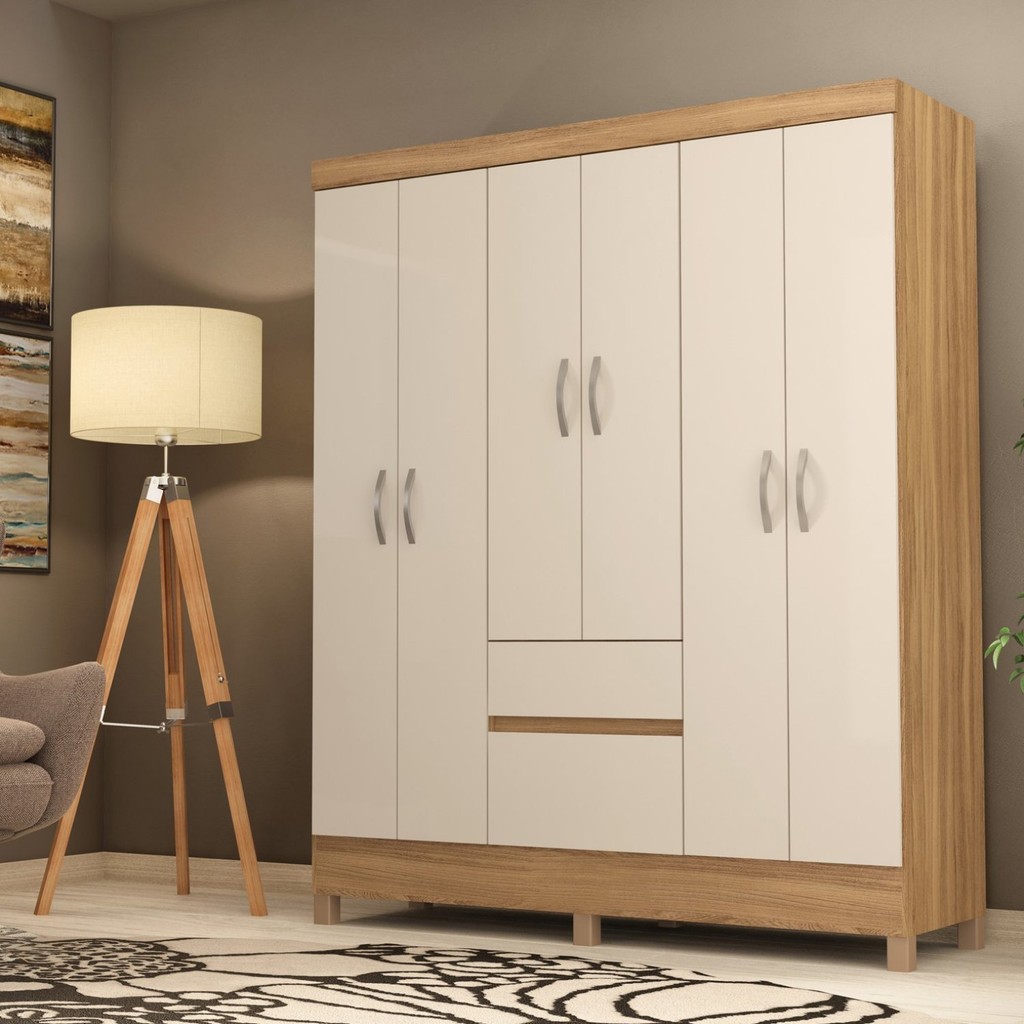 Guarda Roupa Casal 6 Portas 2 Gavetas Flash II  Amendola/Off White em Oferta na Shopee