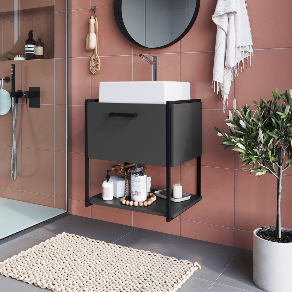 Gabinete Suspenso para Banheiro 50cm com Cuba  Preto/Grafite em Oferta na Shopee