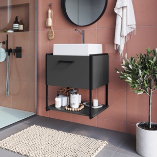 Gabinete Suspenso para Banheiro 50cm com Cuba  Preto/Grafite em Oferta na Shopee