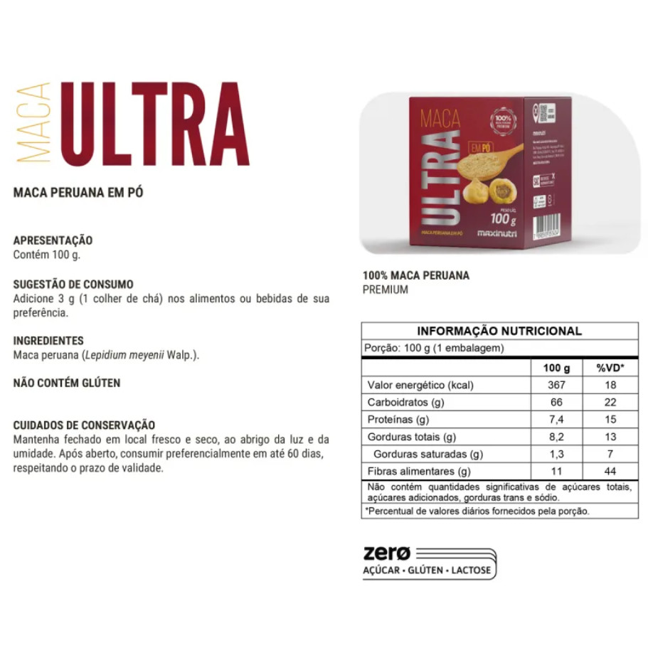 Detalhes do Maca Ultra Em Pó 100g - Maca Peruana Em Pó Maxinutri