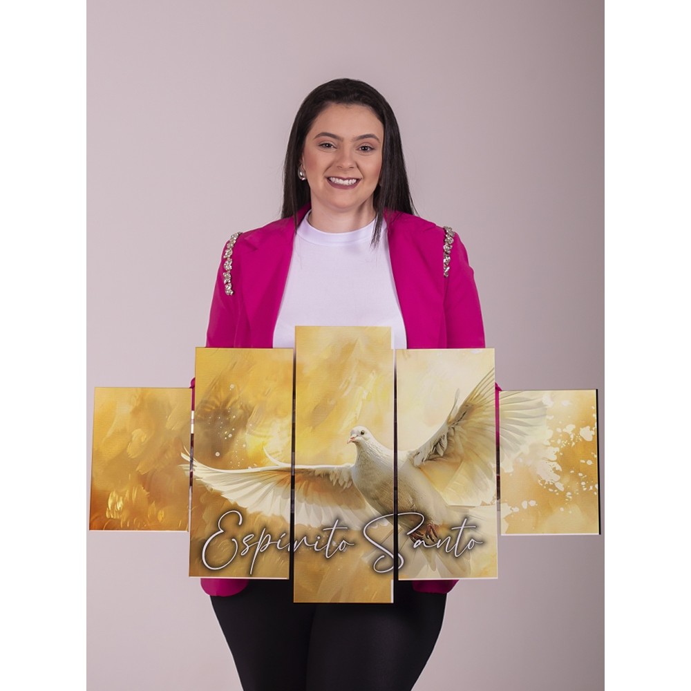 Quadro Decorativo Espírito Santo Pomba Da Paz 5 Peças Sala Quarto Moderno Religioso Luxo