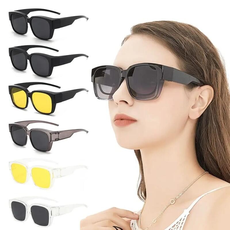 Proteção UV que pode ser usada sobre outros óculos, lentes quadradas, polarizadas, que se ajustam sobre os óculos de sol