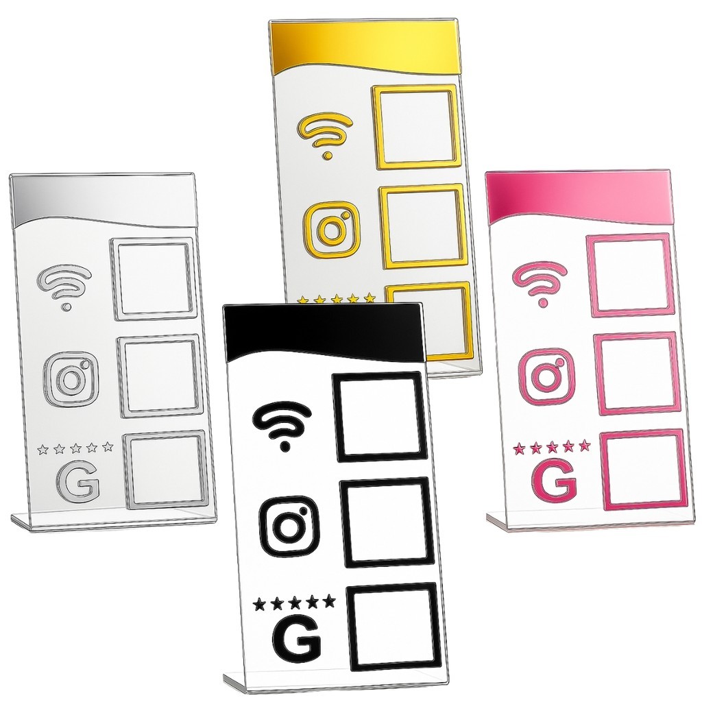 Plaquinha Mesa Qr Code Wifi Instagram Google Balcão Display Bar Quiosque Mercado Placa