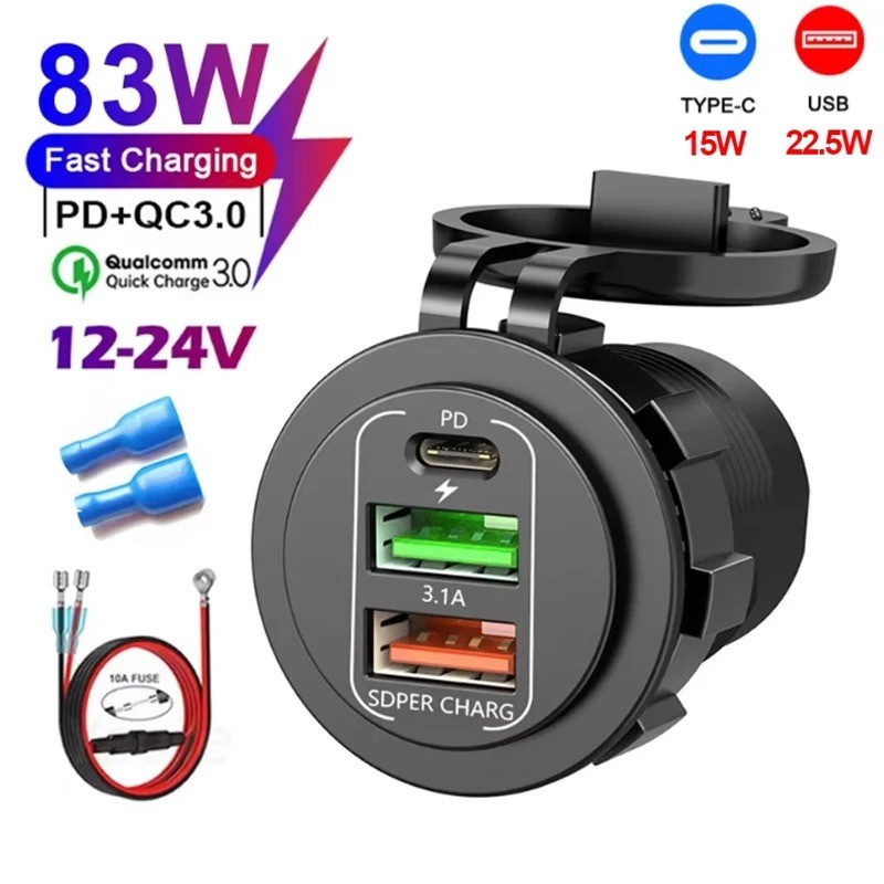Novo 4 Portas Duplo PD QC 3.0 USB Carregador De Carro Com Voltímetro Tomada Adaptador De Energia À Prova Dwaterproof Águ em Oferta na Shopee