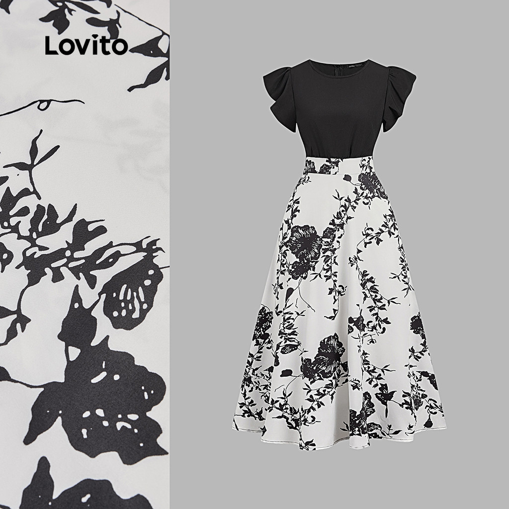 (NEW) Lovito Vestido Elegante de Cores Contrastantes para Primavera/verão para mulheres L154ED350