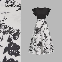(NEW) Lovito Vestido Elegante de Cores Contrastantes para Primavera/verão para mulheres L154ED350