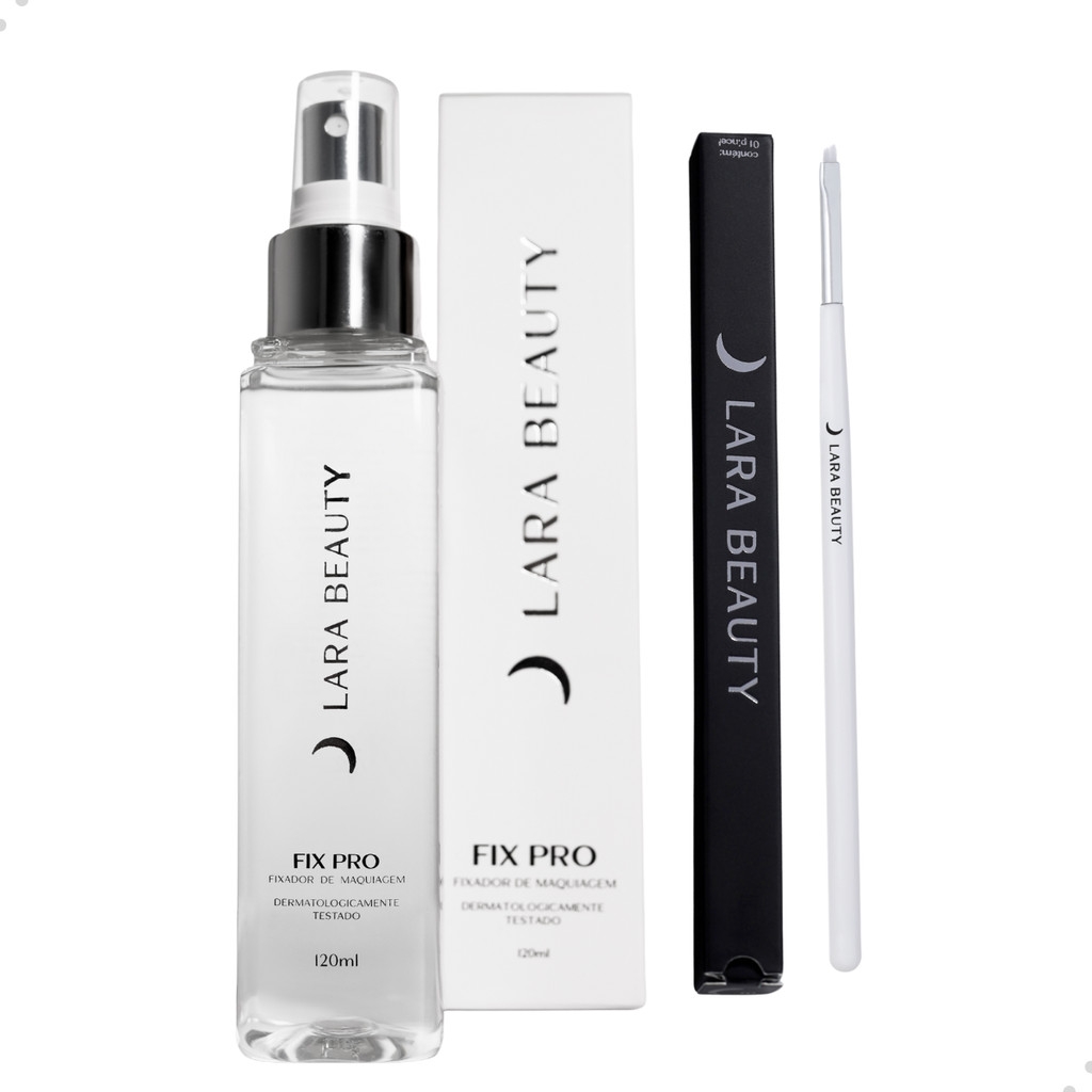 Fixador De Maquiagem A Prova D'agua Fix Pro + Pincel Chanfrado Contorno Delineado Profissional