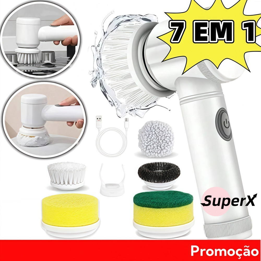 Escova Elétrica de Limpeza 5 em 1 Sem Fio Limpador Multiuso Prático Com Mais Duas Cabeças de Escova