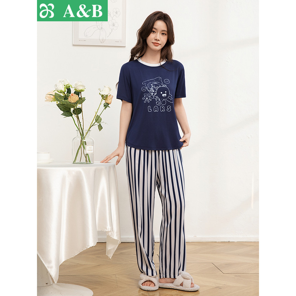 Imagem A & B senhoras pijamas conjunto Loungewear primavera verão calças de manga curta confortável Casual pode usar roupas de 