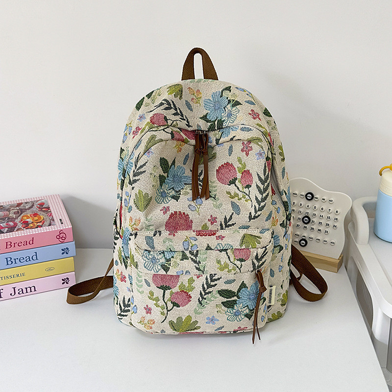 Mochila Escolar Feminina Grande Estampa Floral Vintage Universitária Livros Faculdade Trabalho Reforçada