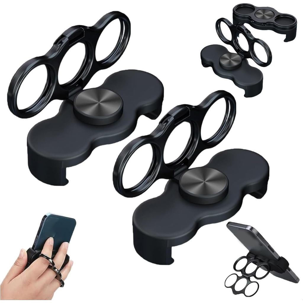 Suporte de celular com anel duplo e fixação reversa de três dedos, suporte de celular magnético multifuncional dobrável,