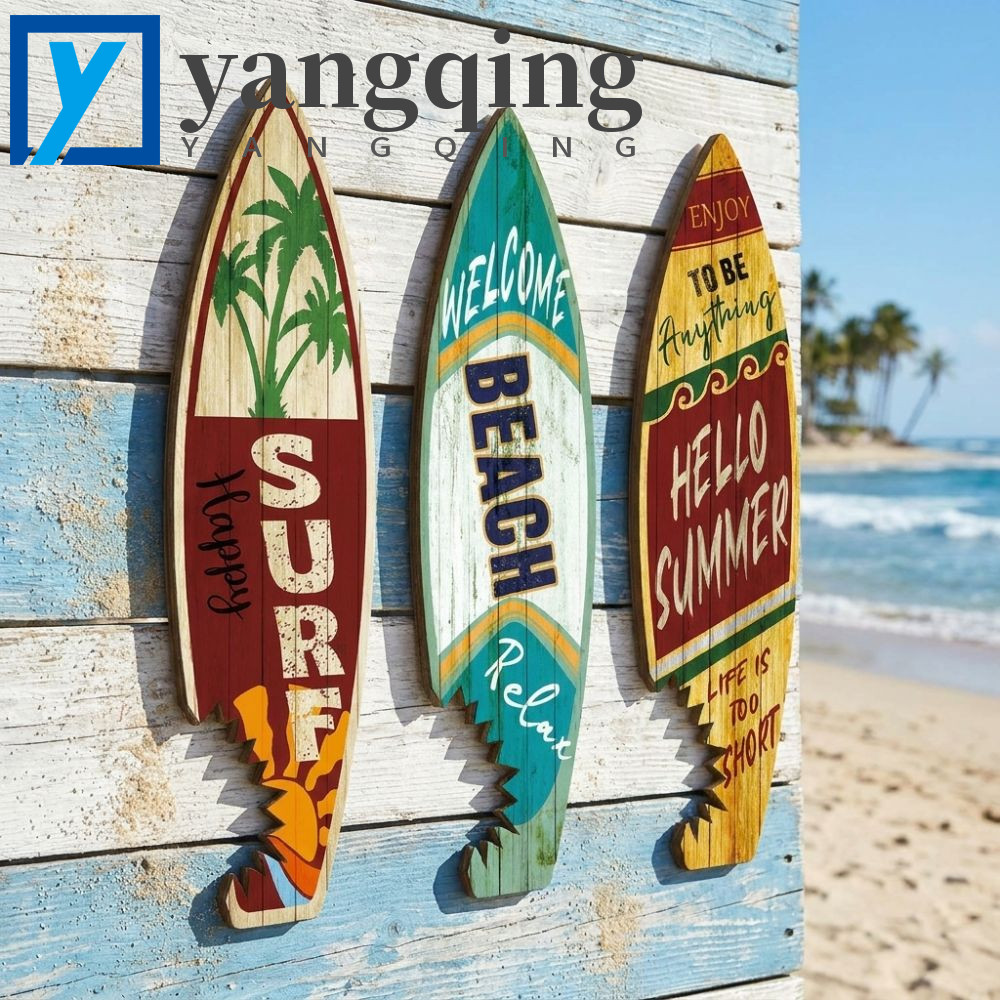 YANGQING 3 Peças De Decoração De Prancha De Surf De Praia , Estampa Vintage Estilo Havaiano , Suspensão De Parede , Feit