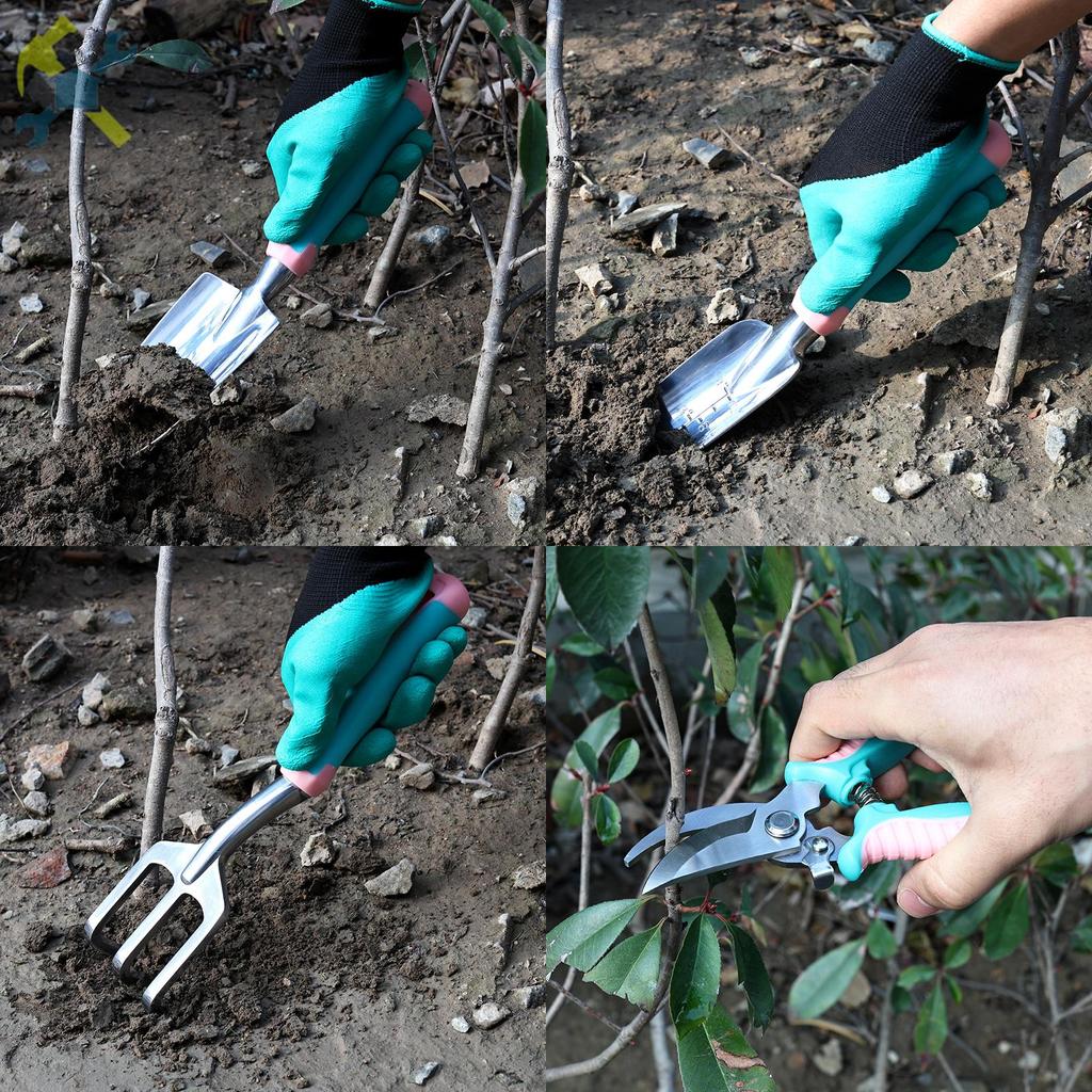 6 Pçs Conjunto De Equipamentos De Jardim Com Luvas E Saco Liga Alumínio Espátula Ancinho Transplante Tesoura Poda SHOPCY