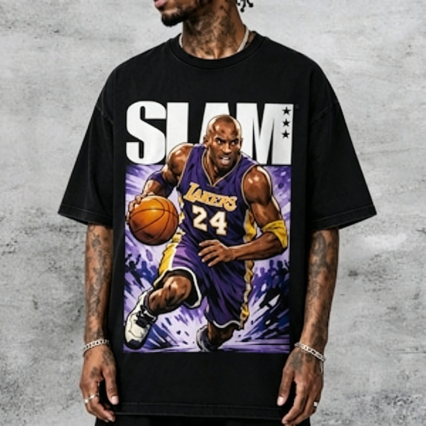 Camiseta Masculina Feminina Oversized Estampa Kobe Bryant Lakers Slam Revista Basquete Retrô T-shirt Streetwear Casual