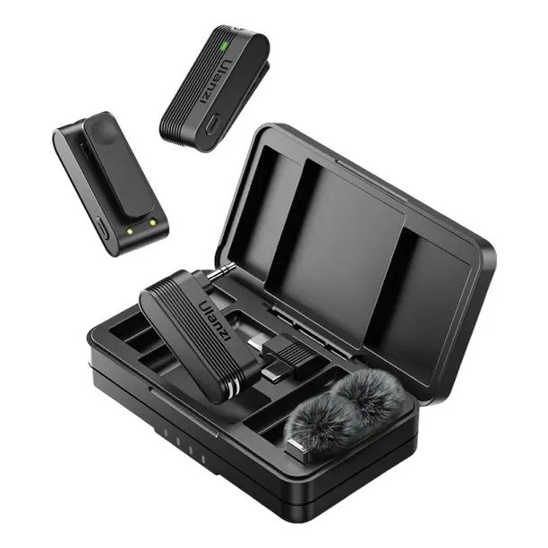 Microfone Ulanzi A100 Lapela Sem Fio Sony Canon iPhone 15 Cor Preto