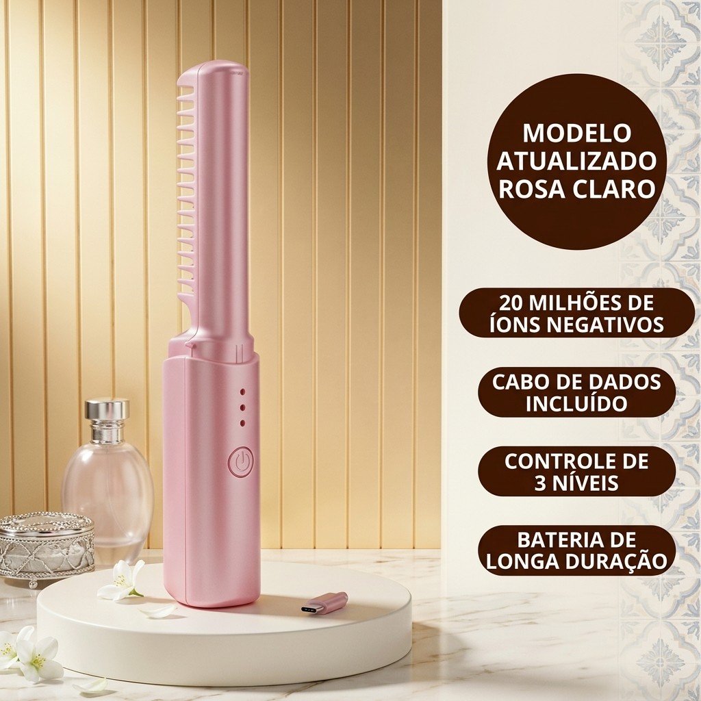 Escova Alisadora De Cabelo Sem Fio Mini Alisador Elétrico Portátil Recarregável Proteção Térmica Anti Queimadura
