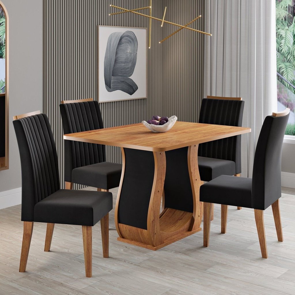 Conjunto para Sala de Jantar com 4 Cadeiras Inspirare Yescasa Preto/Mel Preto/Mel