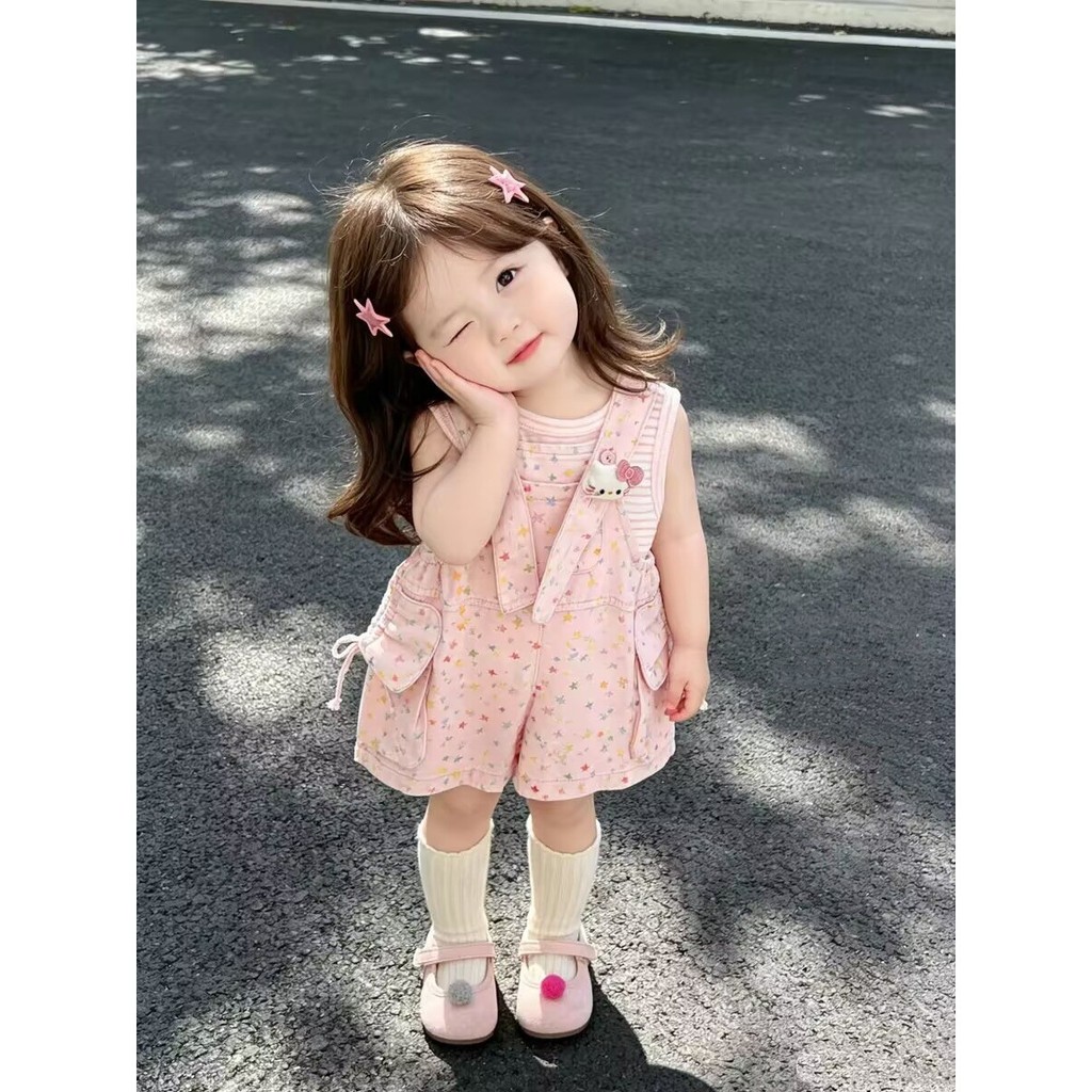 Crianças roupas meninas verão bebê menina Anime bonito moda dos desenhos animados gatinho macacão terno na moda
