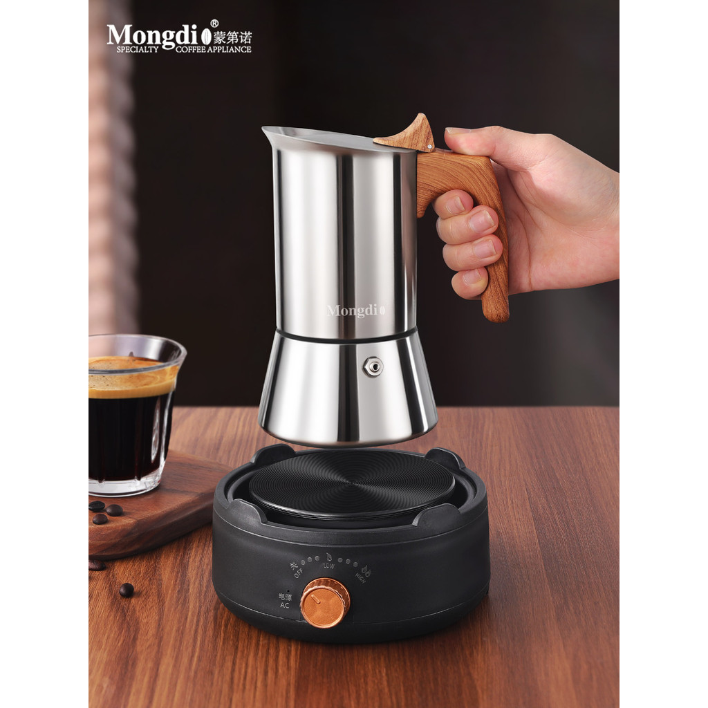 Mongdio Máquina de café Mongdio de aço inoxidável Extrator de café expresso italiano Conjunto de cafeteira Moka