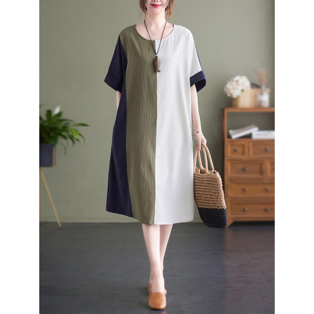 Plus Size roupas femininas roupas da mãe roupas de verão gordura mm capa barriga algodão linho vestido feminino verão no