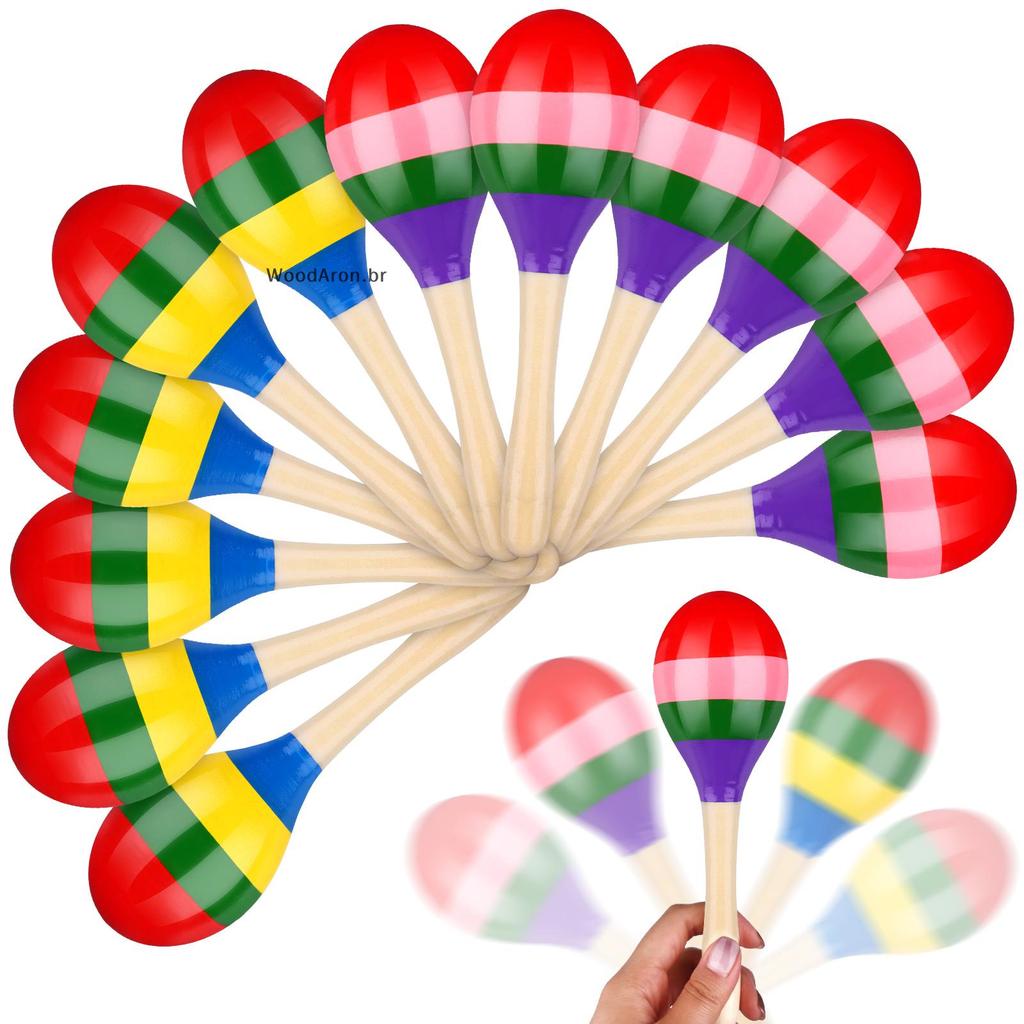 WoodAron 24 Pcs 7.9 Polegada Maracas Mão Percussão Chocalhos Madeira Concerto Rumba Shakers Chocalho Mexicana br