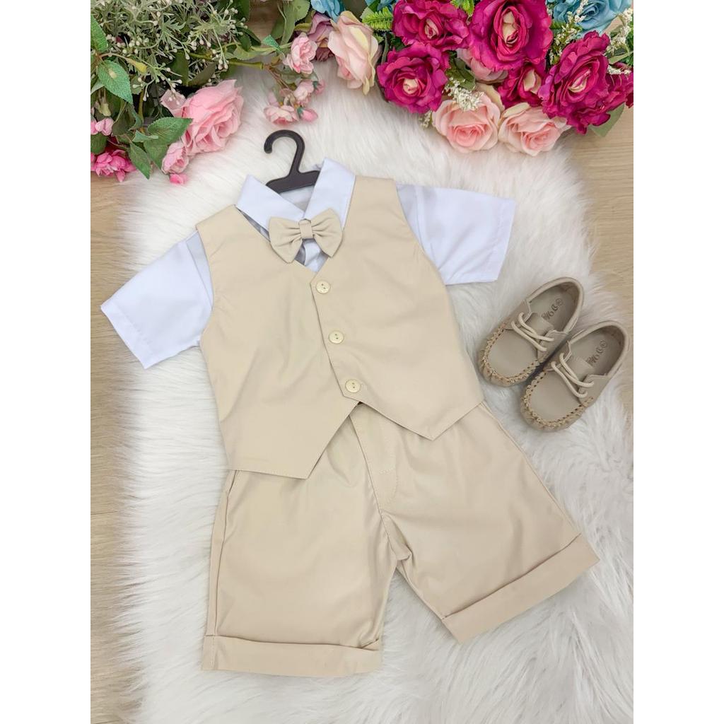 Conjunto Social Miss Cherry Leandro Colete Palha - Bege