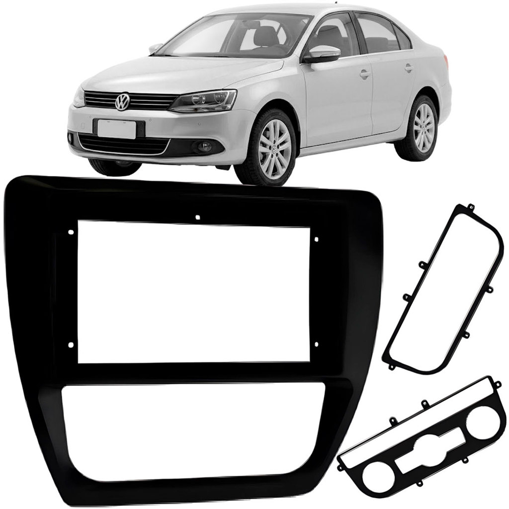 Moldura 9" VW Jetta 2011 2018 Som Automotivo Multimídia Painel Fiamon Black Piano