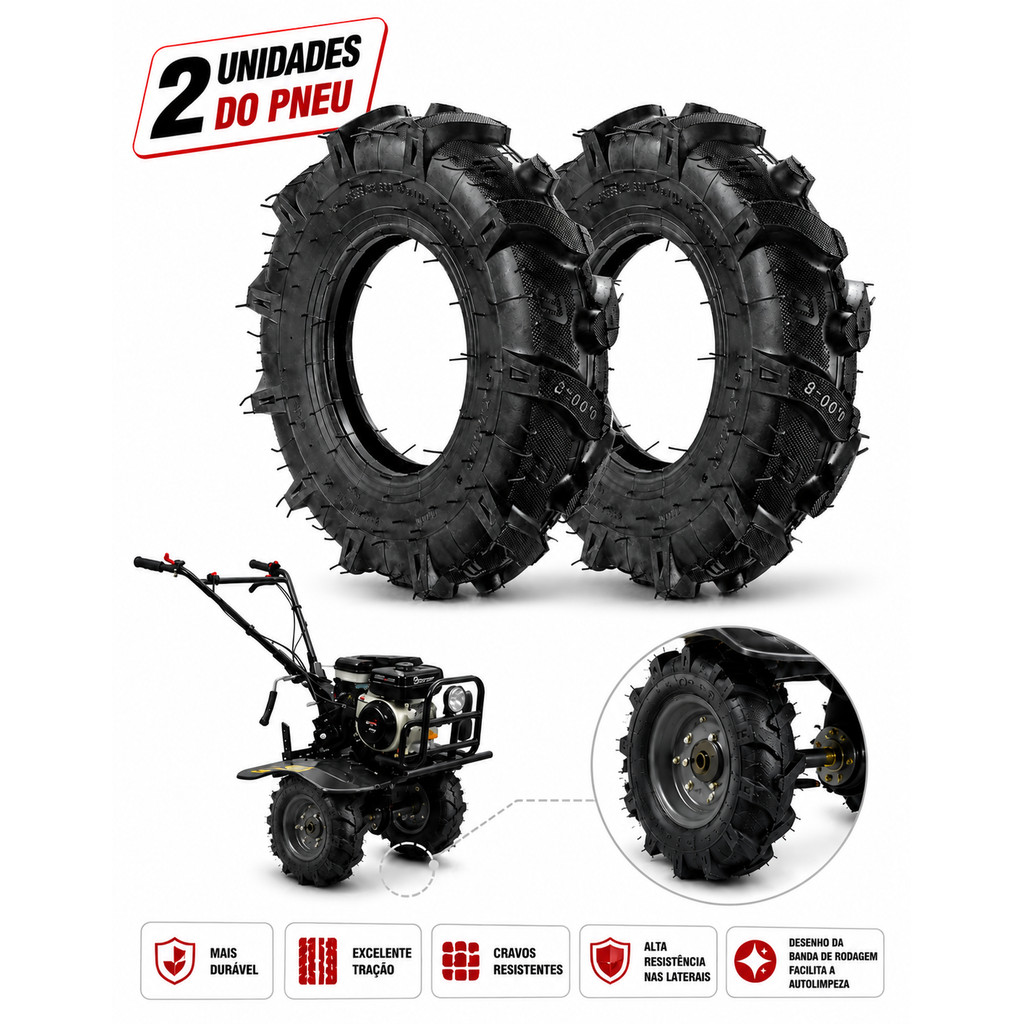 2x Pneu 400 X 8 Para Motocultivador Tratorito Microtrator Tobata