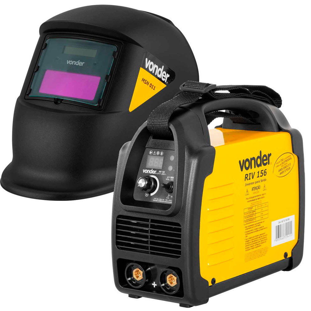 Kit Soldagem Profissional Vonder Inversor de Solda 150A Bivolt e Máscara de Solda Automática MSN11
