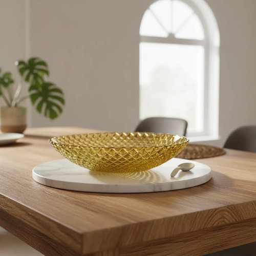 Saladeira Bowl Vidro Ambar 26cm Casambiente Centro Mesa Âmbar