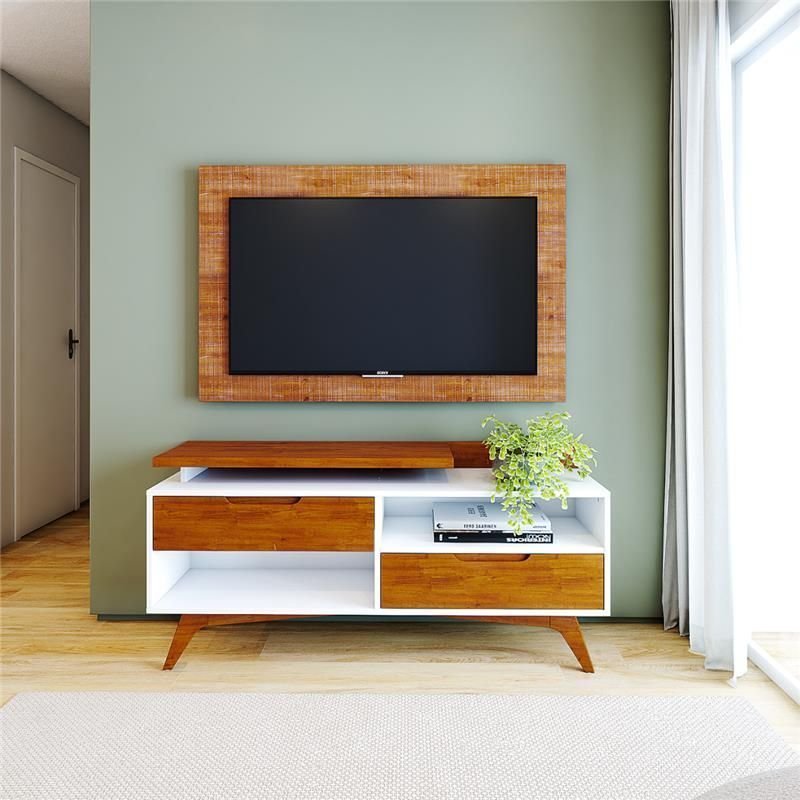Painel para TV até 42 Polegadas 130cmx100cm Pés Madeira Maciça Em Marrom Garapa Bianco 130