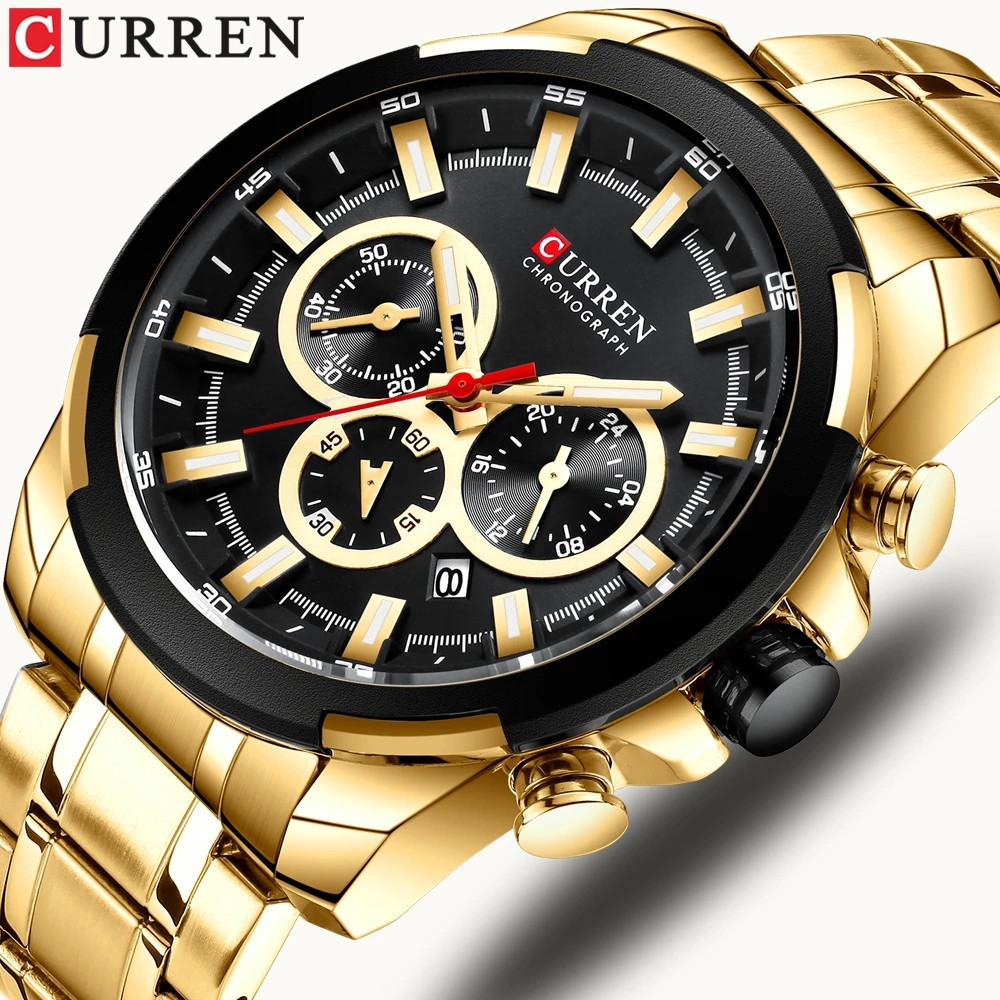 Relógio Masculino CURREN Novo em Aço Inoxidável, Estilo Casual Esportivo à Prova d'Água 8361X 3YE2