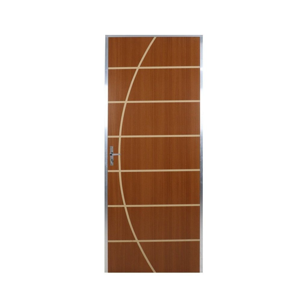 Kit Porta de Madeira Decorada 212x95cm com Batente de Aluminio 3,6cm Neblina MGM Abertura Direita Mogno Mogno