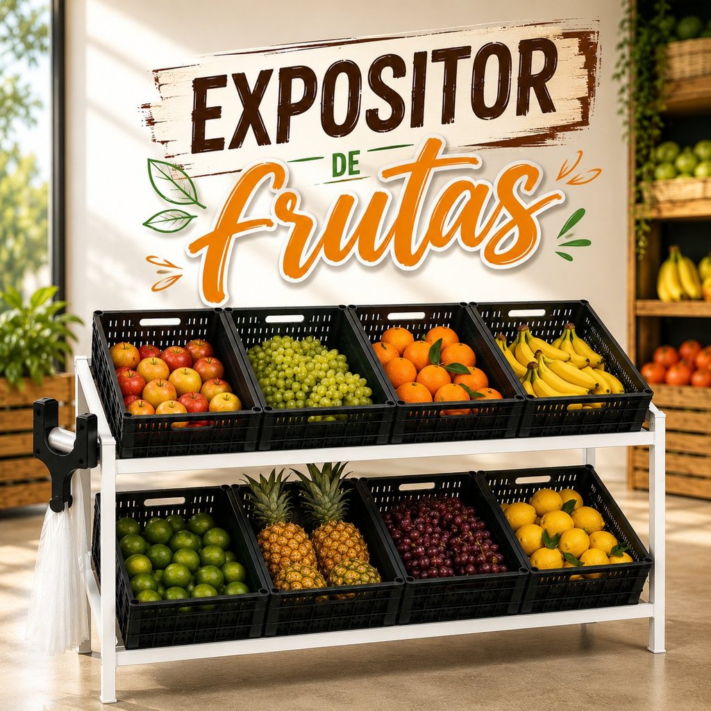 Expositor De Frutas Com 8 Caixas Hortifruti Organizador Frutas Legumes Verduras MecPet