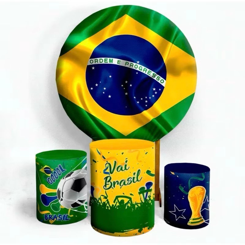 Trio Capas Cilindro + Painel Veste Fácil Tema Bandeira do BRasil Copa Do mundo Vem HExa | Sai Hoje