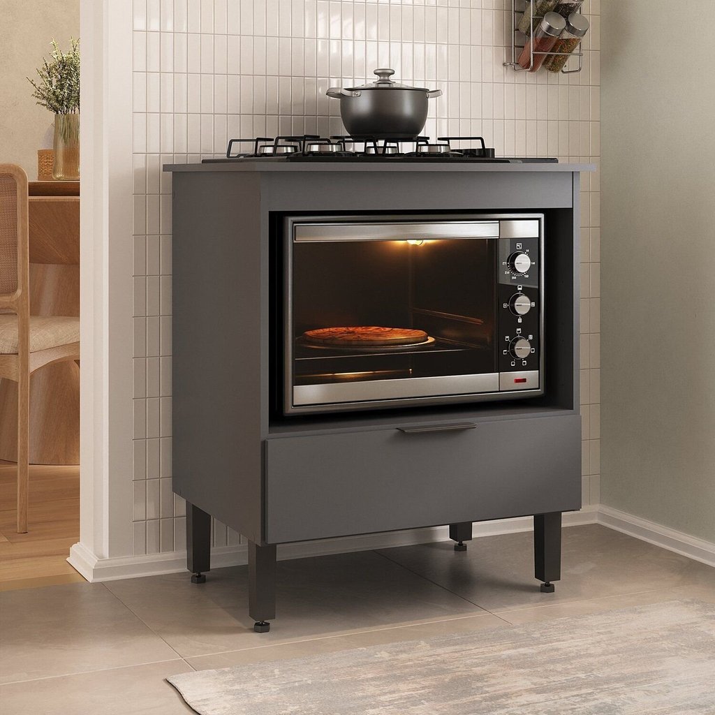 Balcão para Cooktop e Forno 70cm com Gaveta Yescasa Cinza/Grafite Cinza/Grafite