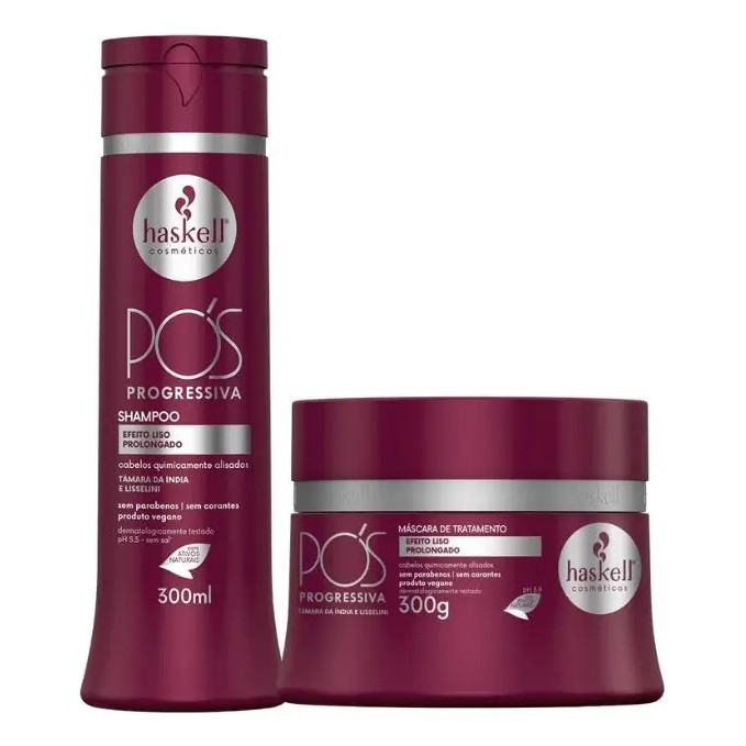Kit Haskell Pós Progressiva Shampoo Máscara 300ml Liso
