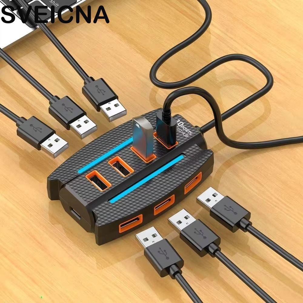 SVEICNA Divisor USB 2.0 De 10 Portas , Luz De Fundo Do Adaptador 10 Em 1 HUB , Expansor De Porta De Alta Velocidade