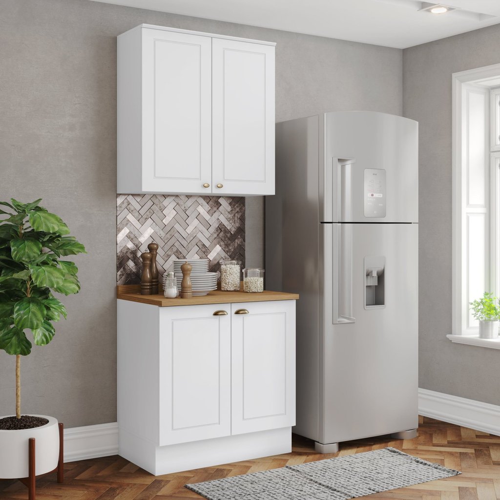 Cozinha Compacta 2 Peças 100% MDF com Tampo Branco HP/Nature Americana Branco/Nature