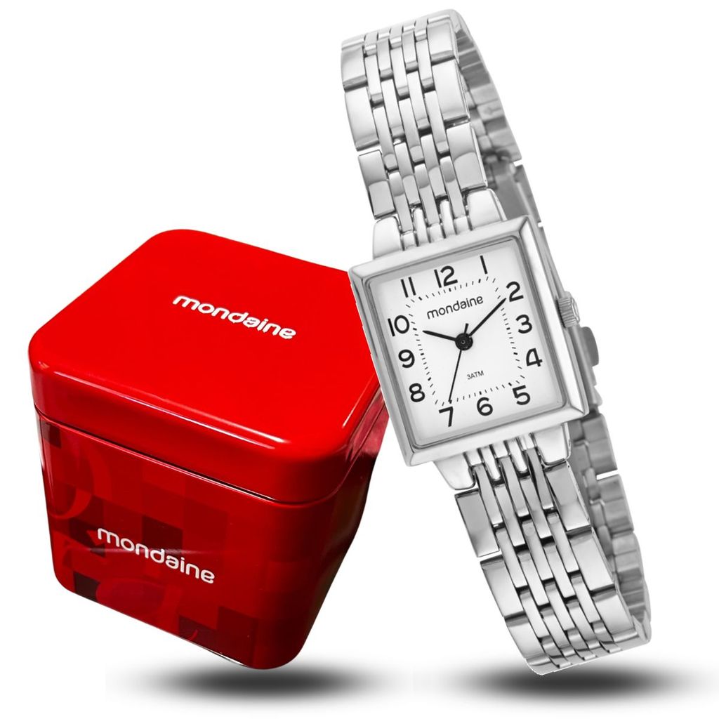 Relógio Feminino Mondaine Analógico Quadrado Prata Original